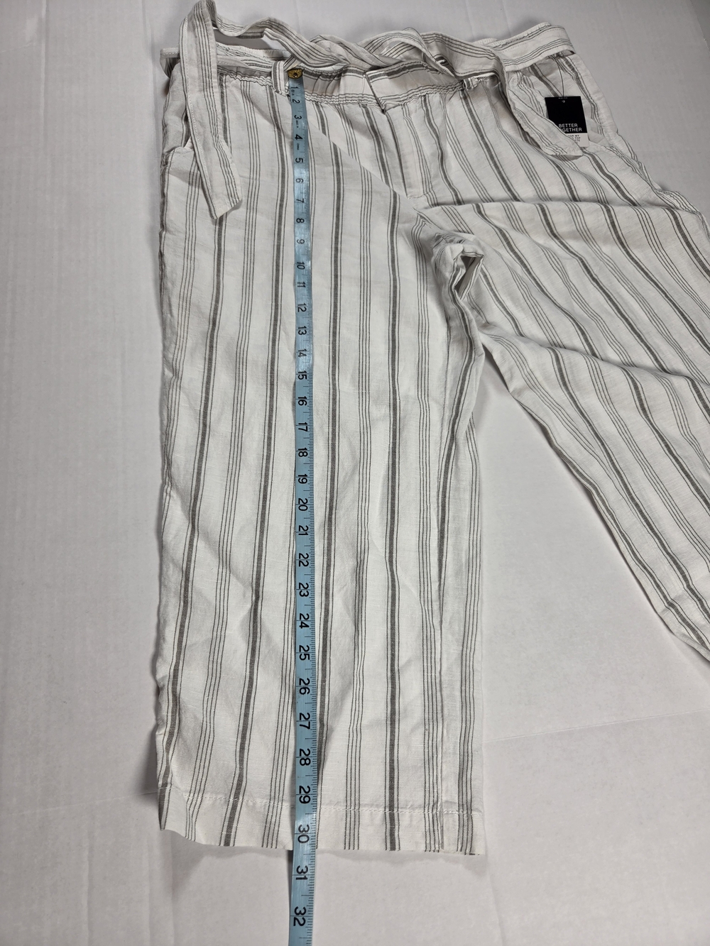Liz Clairborne Womens L Crop Striped Paperbag Waist Wide-Leg Pants - White/Gray - Picture 10 of 11